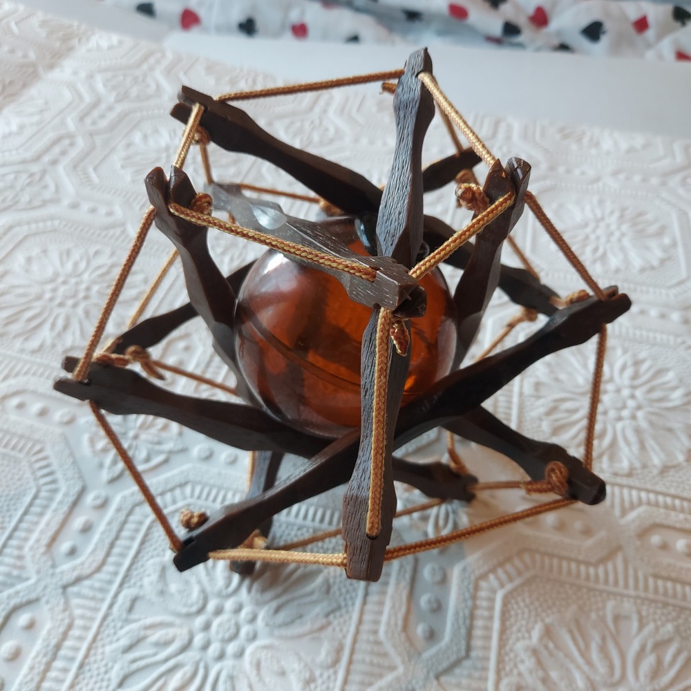 Vintage "The Philosopher's Knot" Puzzle Woodgrain Amber Orb Geometric Sculpture